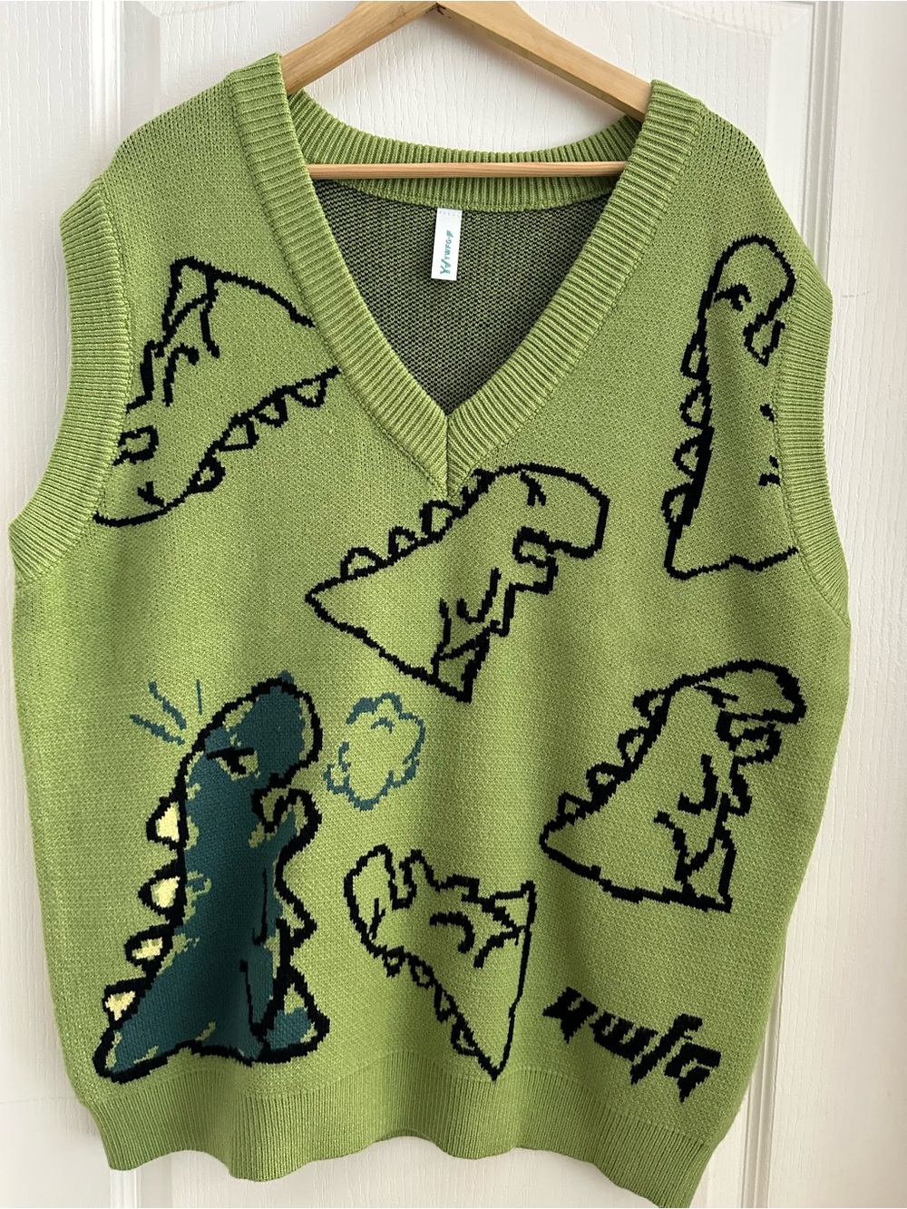 Green Graphic Knit V-Neck Sweater Vest